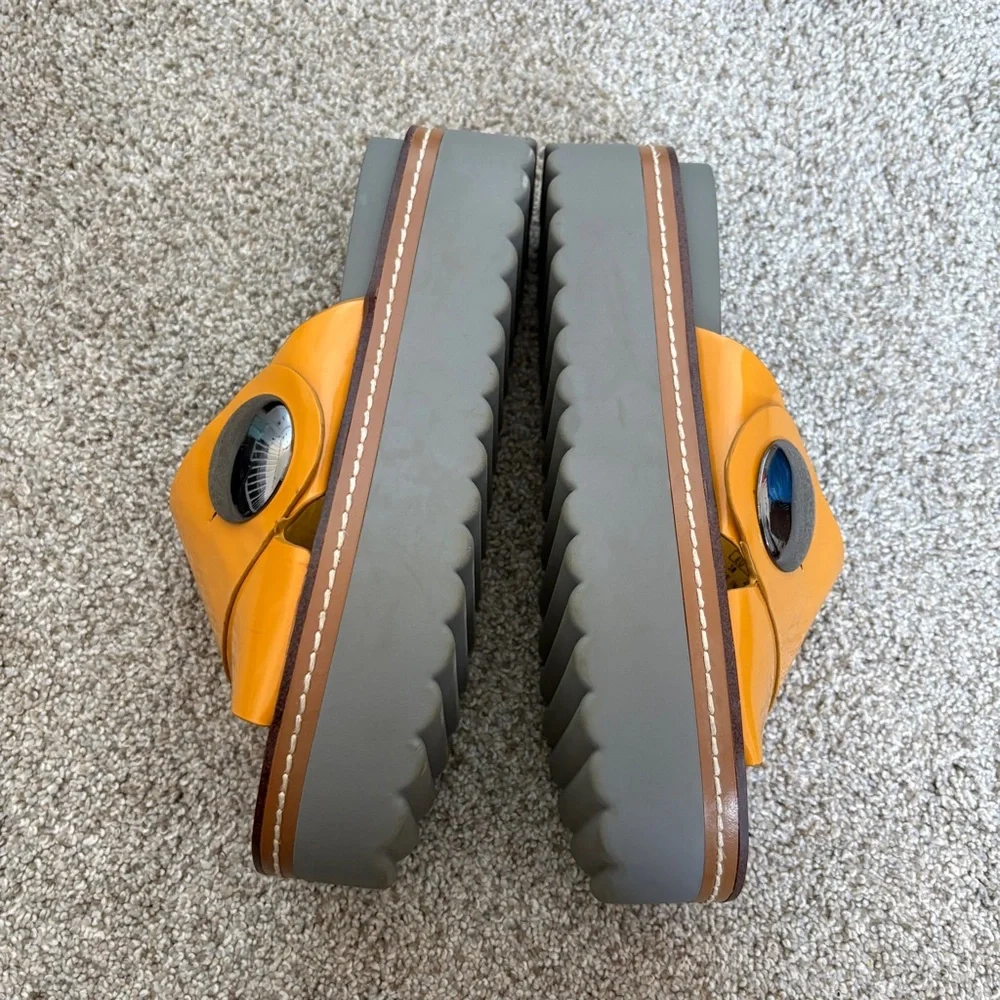 Zara Y2K 90s Platform Slip On Sandal Mules Mustard Yellow Size 38 - Picture 6 of 11